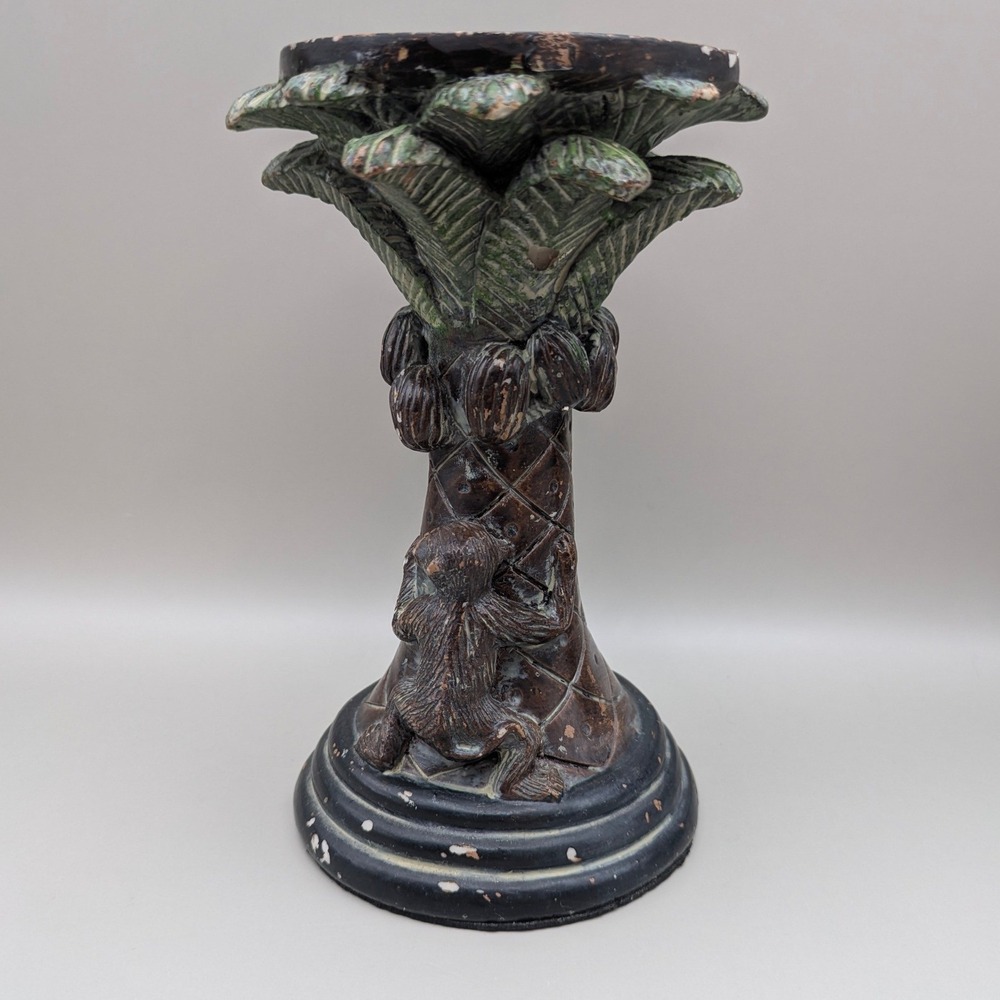 Vintage Style Monkey Palm Tree Coconuts Pillar Candle Stands Holders - Set of 2 - Picture 9 of 16